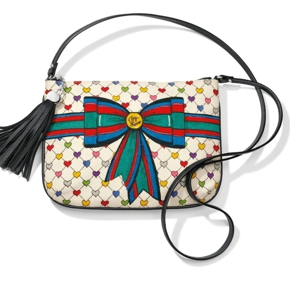 Brighton Love & Joy Pouch Crossbody Bag Colorful Hearts Bow Tom Clancy NWOT - Picture 1 of 13